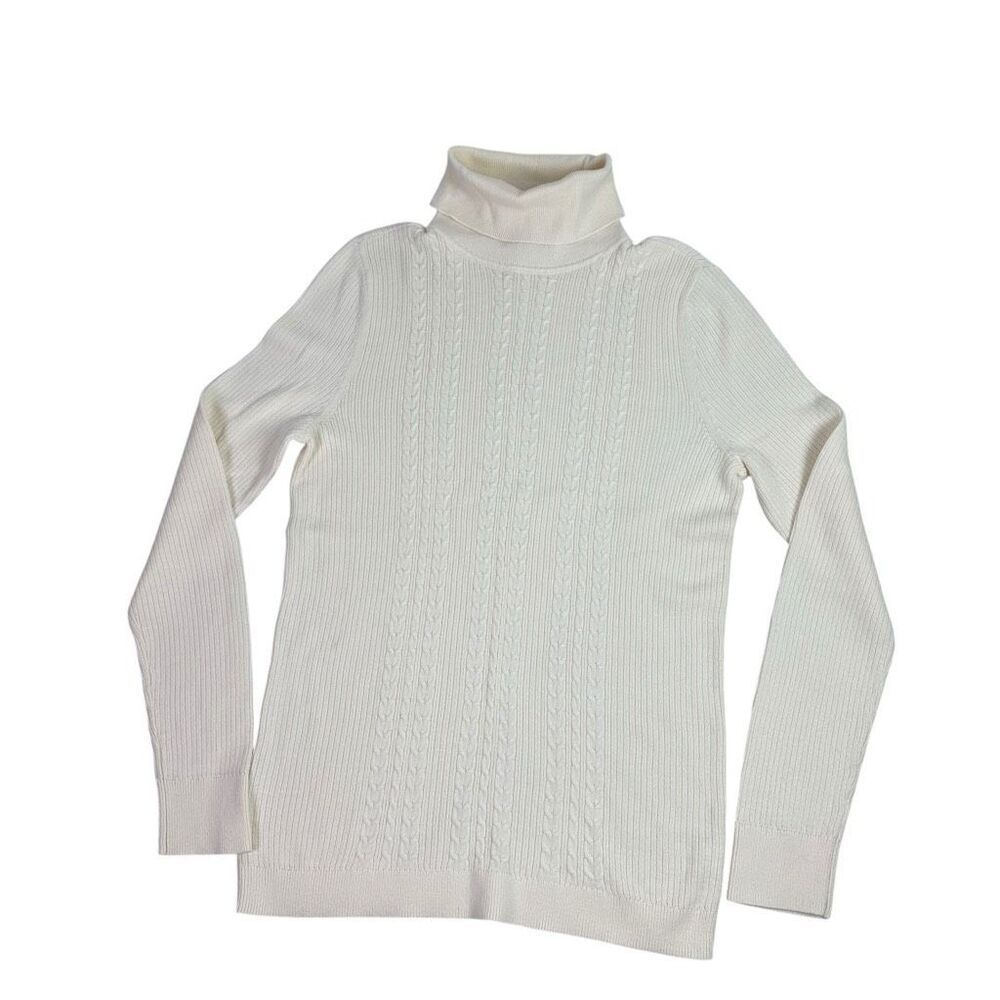 Talbots Cream Turtleneck Size Large Cableknit